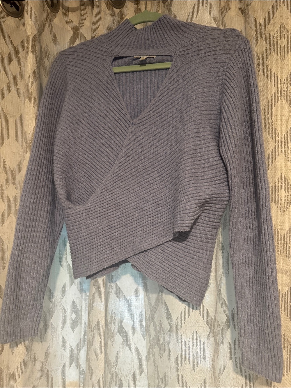 Pink Rose Lavender Ribbed Crossover V‑Neck Sweater